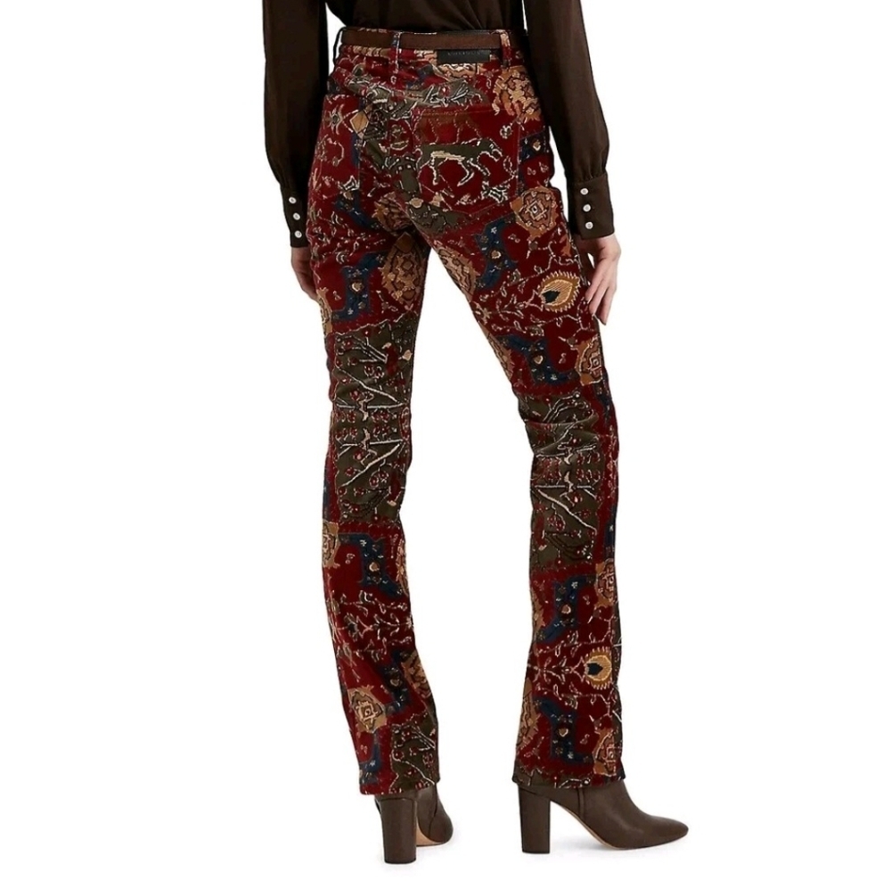 Lauren Ralph Lauen Womens Bold Print Velvet High-Rise Boot Cut Pants Size 12 - Picture 2 of 10